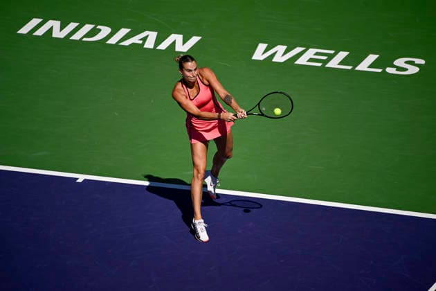 March 12, 2026 Aryna Sabalenka returns a shot against Victoria Mboko (CAN) during their quarterfinals match at the BNP Paribas Open held at the Indian Wells Tennis Garden in Indian Wells, California. California. Mandatory Photo Credit : CSM Indian Wells United States of America - ZUMAc04_ 20260312_zma_c04_073 Copyright: xCharlesxBausx