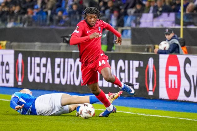 Belgium Football Europa League 2025 2026, Round of 16 KRC Genk vs SC Freiburg Cegeka Arena Genk Johan Manzambi SC Freiburg, 44 Sponsors, Advertising, Economy, Advertising board, Equipment Swissquote Jobrad Copyright: xJOERANxSTEINSIEKx