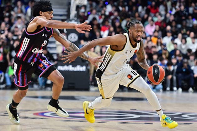 BASKET : Paris Basket vs ASVEL - Euroleague - 12 03 2026 JARED RHODEN of Paris Basket and BRAIAN ANGOLA of ASVEL during the Euroleague match between Paris Basketball and LDLC ASVEL Villeurbanne at Adidas Arena on March 12, 2026 in Paris, France. ( Photo by Federico Pestellini PSNewz ) - ParisFrance  Copyright: xFedericoxPestellinix