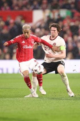 Omari Hutchinson of Nottingham Forest and Mads Bech Sorensen of FC Midtjylland Nottingham Forest v FC Midtjylland, UEFA Europa League, Round of 16, First Leg, Football, City Ground, Nottingham, UK - 12 Mar 2026Nottingham City Ground United Kingdom EDITORIAL USE ONLY No use with unauthorised audio, video, data, fixture lists, club league logos or live services. Online in-match use limited to 120 images, no video emulation. No use in betting, games or single club league player publications. Copyright: xRyanxBrowne Shutterstockx 16746750am