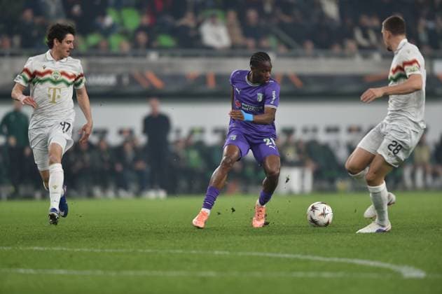 Ferencvarosi TC v SC Braga - UEFA Europa League 2025 26 Round of 16 First Leg Mario Dorgeles of SC Braga participates in the Europa League round of 16 first leg match between Ferencvarosi TC and SV Braga in Budapest, Hungary, on March 12, 2026. Budapest Hungary  Copyright: xBalintxSzentgallayx originalFilename:szentgallay-ferencva260312_npJo2.jpg