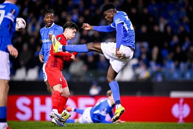 KRC Genk v Freiburg - UEFA Europa League GENK, BELGIUM - MARCH 12 : Bibout Aaron forward of KRC Genk during the UEFA Europa League 2025 26 round of 16 match first leg between KRC Genk and Freiburg on March 12, 2026 in Genk, Belgium, 12 03 2026  Copyright: xTomasxSiskx