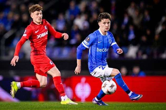 KRC Genk v Freiburg - UEFA Europa League GENK, BELGIUM - MARCH 12 : Karetsas Konstantinos midfielder of KRC Genk during the UEFA Europa League 2025 26 round of 16 match first leg between KRC Genk and Freiburg on March 12, 2026 in Genk, Belgium, 12 03 2026  Copyright: xTomasxSiskx