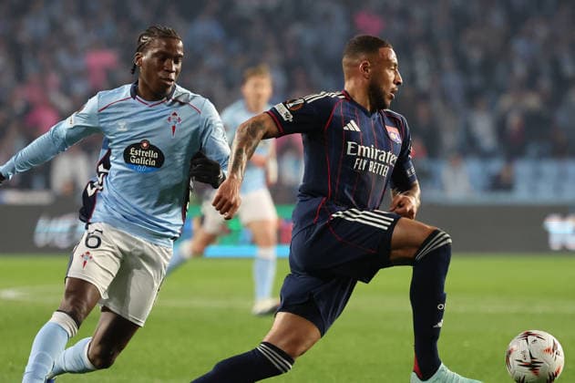 ESP: Real Celta v Olympique Lyonnais, EuropaLeague, 12 March 2026 Corentin Tolisso of Olympique Lyonnais and Ilaix Moriba of Real Club Celta de Vigoin action during the UEFA Europe League KO poff, 2st leg between Real Club Celta de Vigo and Olympique Lyonnais at Stadium Municipal ABANCA Balaidos on March 12,2026 in Vigo (Spain) (Photo by Luis de la Mata SportPix Sipa USA Vigo Stadium Municipal Balaidos ABANC Galicia Spain Copyright: xLuisxdexlaxMatax xsportPix.org.ux