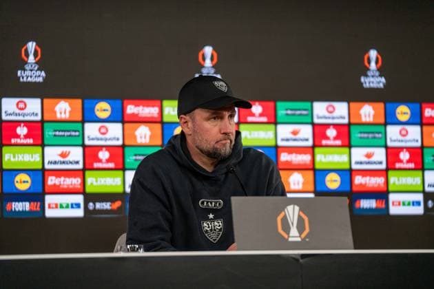 Sebastian Hoeness Coach VfB Stuttgart at the press conference, VfB Stuttgart vs FC Porto, Football, Europa League, Round of 16, First leg, 12 03 2026 Stuttgart Baden Wuerttemberg Germany Copyright: xkolbert-press PhilipxZieglerx