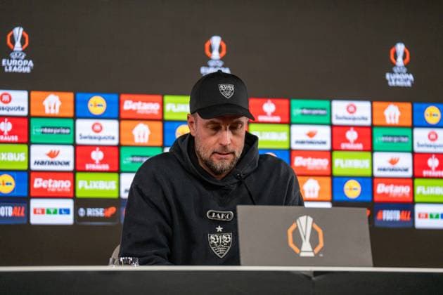 Sebastian Hoeness Coach VfB Stuttgart at the press conference, VfB Stuttgart vs FC Porto, Football, Europa League, Round of 16, First leg, 12 03 2026 Stuttgart Baden Wuerttemberg Germany Copyright: xkolbert-press PhilipxZieglerx