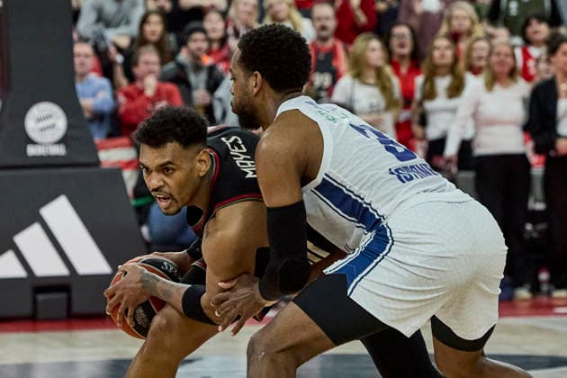 Turkish Airlines EuroLeague Basketball, FC Bayern Munich Basketball vs Anadolu Efes Istanbul, Munich FC Bayern Basketball, Munich FC Bayern Basketball, Istanbul Anadolu Efes, 2026 03 12 in Munich SAP Garden RATHAN MAYES Xavier FC Bayern Munich Guard G Nr4 BAY4 , LOYD Jordan Anadolu Efes Istanbul Guard G Nr3 EFS3 sportworld München SAP Garden Bayern Deutschland