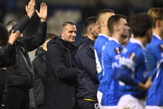 Genk s head coach Nicky Hayen after winning a game between Belgian soccer team KRC Genk and German Freiburg, Thursday 12 March 2026 in Genk, the first leg of the 1 16 Finals of the UEFA Europa League tournament. JOHAN EYCKENS JohanxEyckens  x167309181x