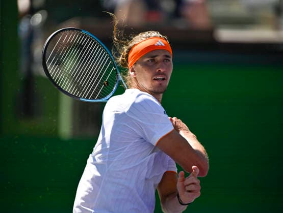 March 12, 2026 Alexander Zverev (GER) returns a shot against Arthur Fils (FRA) during their quarterfinals match at the BNP Paribas Open held at the Indian Wells Tennis Garden in Indian Wells, California. California. Mandatory Photo Credit : CSM Tennis 2026: BNP Paribas Open MAR 12  - ZUMAc04_ 20260312_zma_c04_112 Copyright: xCharlesxBausx