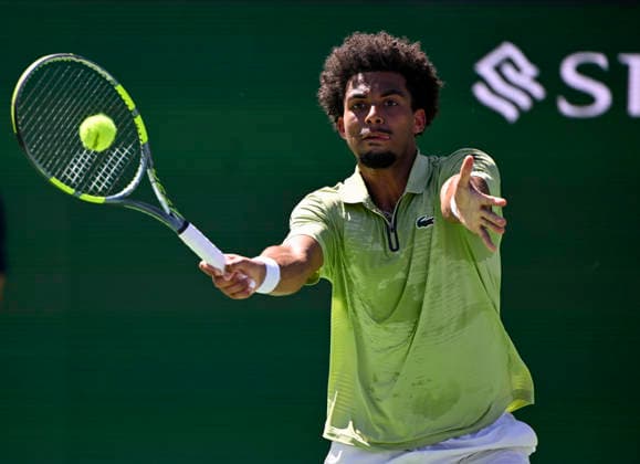 March 12, 2026 Arthur Fils (FRA) returns a shot against Alexander Zverev (GER) during their quarterfinals match at the BNP Paribas Open held at the Indian Wells Tennis Garden in Indian Wells, California. California. Mandatory Photo Credit : CSM Indian Wells United States of America - ZUMAc04_ 20260312_zma_c04_114 Copyright: xCharlesxBausx