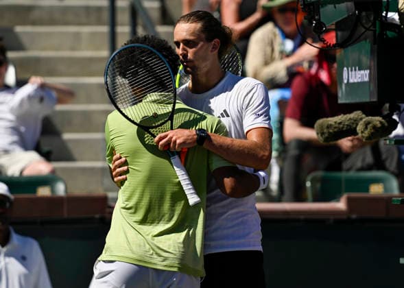 March 12, 2026 Alexander Zverev (GER) is congratulated after defeating Arthur Fils (FRA) during their quarterfinals match at the BNP Paribas Open held at the Indian Wells Tennis Garden in Indian Wells, California. California. Mandatory Photo Credit : CSM Tennis 2026: BNP Paribas Open MAR 12  - ZUMAc04_ 20260312_zma_c04_122 Copyright: xCharlesxBausx