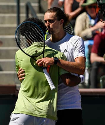 March 12, 2026 Alexander Zverev (GER) is congratulated after defeating Arthur Fils (FRA) during their quarterfinals match at the BNP Paribas Open held at the Indian Wells Tennis Garden in Indian Wells, California. California. Mandatory Photo Credit : CSM Indian Wells United States of America - ZUMAc04_ 20260312_zma_c04_119 Copyright: xCharlesxBausx
