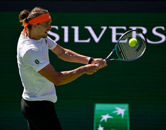 March 12, 2026 Alexander Zverev (GER) returns a shot against Arthur Fils (FRA) during their quarterfinals match at the BNP Paribas Open held at the Indian Wells Tennis Garden in Indian Wells, California. California. Mandatory Photo Credit : CSM Indian Wells United States of America - ZUMAc04_ 20260312_zma_c04_121 Copyright: xCharlesxBausx