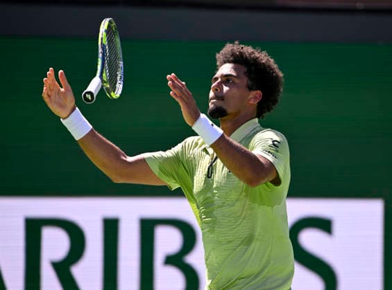 March 12, 2026 Arthur Fils (FRA) reacts to missing a shot against Alexander Zverev (GER) during their quarterfinals match at the BNP Paribas Open held at the Indian Wells Tennis Garden in Indian Wells, California. California. Mandatory Photo Credit : CSM Indian Wells United States of America - ZUMAc04_ 20260312_zma_c04_123 Copyright: xCharlesxBausx