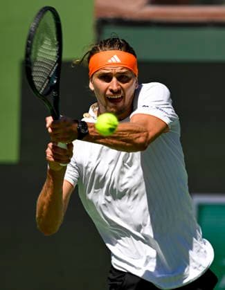 March 12, 2026 Alexander Zverev (GER) returns a shot against Arthur Fils (FRA) during their quarterfinals match at the BNP Paribas Open held at the Indian Wells Tennis Garden in Indian Wells, California. California. Mandatory Photo Credit : CSM Indian Wells United States of America - ZUMAc04_ 20260312_zma_c04_124 Copyright: xCharlesxBausx