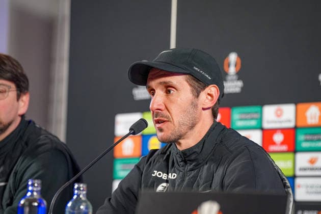 Belgium Football Europa League 2025 2026, Round of 16 KRC Genk vs SC Freiburg Cegeka Arena Genk Julian Schuster SC Freiburg, Coach Press conference, Media Copyright: xJOERANxSTEINSIEKx