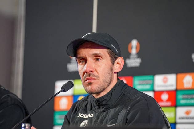 Belgium Football Europa League 2025 2026, Round of 16 KRC Genk vs SC Freiburg Cegeka Arena Genk Julian Schuster SC Freiburg, Coach Press conference, Media Copyright: xJOERANxSTEINSIEKx
