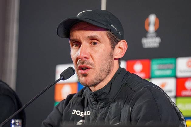 Belgium Football Europa League 2025 2026, Round of 16 KRC Genk vs SC Freiburg Cegeka Arena Genk Julian Schuster SC Freiburg, Coach Press conference, Media Copyright: xJOERANxSTEINSIEKx