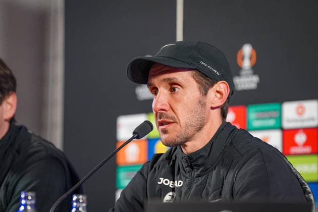 Belgium Football Europa League 2025 2026, Round of 16 KRC Genk vs SC Freiburg Cegeka Arena Genk Julian Schuster SC Freiburg, Coach Press conference, Media Copyright: xJOERANxSTEINSIEKx