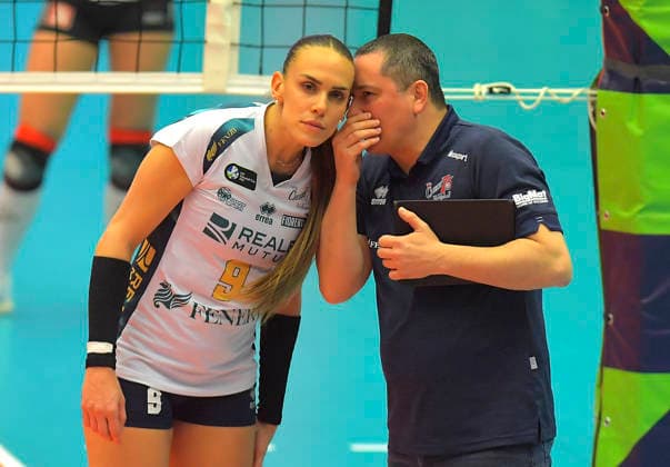 12 3 2026, Chieris Sara Alberti with head coach Nicola Negro, volleyball, CEV Cup, semi-final, Dresdner SC Reale Mutua Fenera Chieri, c Dresden
