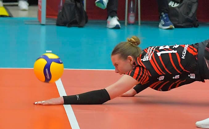 12 3 2026, Dresdens Marta Levinska jumps for the ball, Volleyball, CEV Cup, semi-final, Dresdner SC Reale Mutua Fenera Chieri, c Dresden