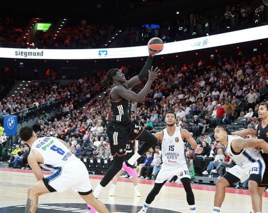 on the ball Wenyen GABRIEL Muenchen , Basketball, Euro League 2025 26, FC Bayern München Basketball vs Anadolu Efes Istanbul, 12 03 26 06 02 25, SAP Garden, Muenchen, Copyright: WolfgangxFehrmann