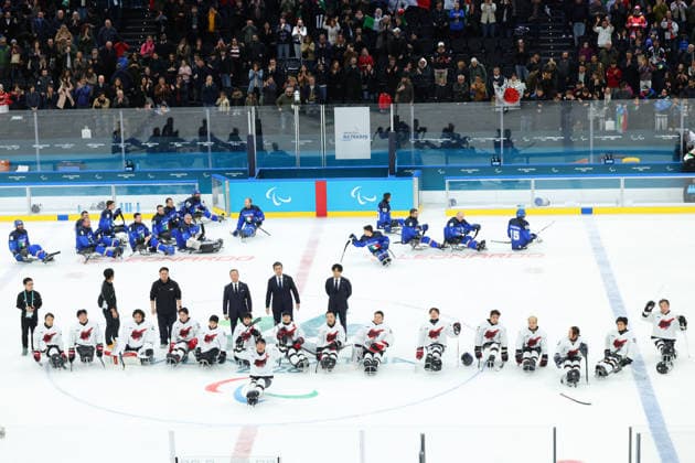 Japan team group, Mannschaftsbild, Totale (JPN), MARCH 12, 2026 - Para Ice hockey, Eishockey : Classification match 5-8th between Italy - Japan during the Milano Cortina 2026 Paralympic Winter games, Winterspiele,Spiele, Summer games at Milano Santagiulia Ice Hockey Arena in Milano, Italy. Noxthirdxpartyxsales  aflo_323243798