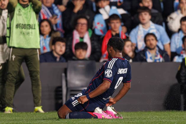 Endrick celebrating after goal during UEFA Europa League round of 16 game between teams of RC Celta de Vigo and Olympique Lyonnais at Estadio de Balaidos (Joao Gregorio Ball Raw Images PT) Vigo Estadio de Balaidos Spain Copyright: xJoaoxGregoriox CeltaLyonJoao75