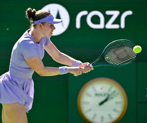 March 12, 2026 Talia Gibson (AUS) returns a shot against Linda Noskova (CZE) during their quarterfinals match at the BNP Paribas Open held at the Indian Wells Tennis Garden in Indian Wells, California. California. Mandatory Photo Credit : CSM Tennis 2026: BNP Paribas Open MAR 12  - ZUMAc04_ 20260312_zma_c04_205 Copyright: xCharlesxBausx