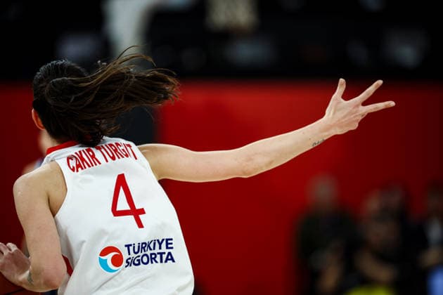 Turkiye vs Argentina Women s Basketball World Cup 2026 Qualifying Tournaments Olcay Cakir of Turkiye national team, Nationalteam makes a sign during the Women s Basketball World Cup 2026 Qualifying Tournaments Groupe Phase - Group A between Turkiye National Team and Argentina National Team at Turkcell Basketball Development Center on March 12, 2026 in Istanbul, Turkey. Istanbul Istanbul Turkey Copyright: xBurakxBasturkx
