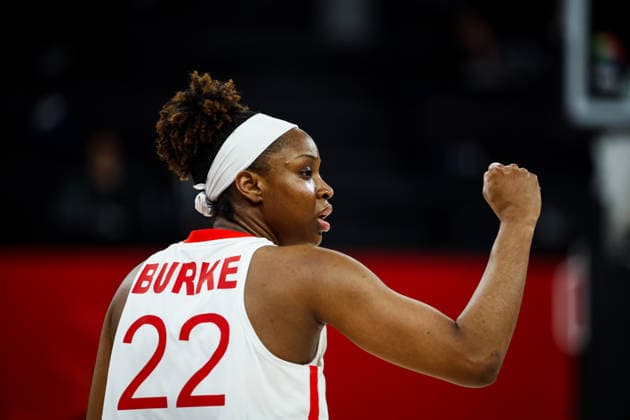 Turkiye vs Argentina Women s Basketball World Cup 2026 Qualifying Tournaments Kennedy Burke of Turkiye national team, Nationalteam celebrates the score during the Women s Basketball World Cup 2026 Qualifying Tournaments Groupe Phase - Group A between Turkiye National Team and Argentina National Team at Turkcell Basketball Development Center on March 12, 2026 in Istanbul, Turkey. Istanbul Istanbul Turkey Copyright: xBurakxBasturkx