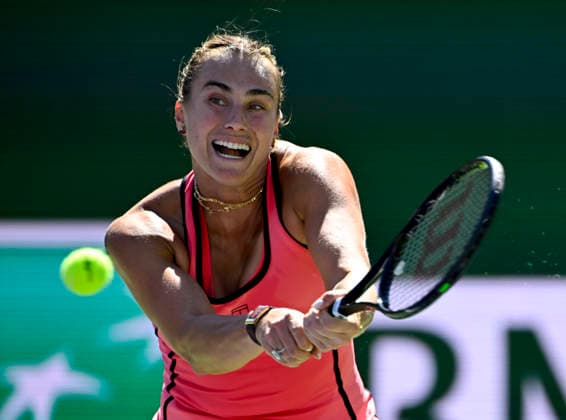 March 12, 2026, Indian Wells, California, USA: ARYNA SABALENKA returns a shot against Victoria Mboko (CAN) during their quarterfinals match at the BNP Paribas Open held at the Indian Wells Tennis Garden in Indian Wells, California. Tennis 2026: BNP Paribas Open: SABALENKA 7-6 (0), 6-4 MBOKO  - ZUMAc04_ 20260312_zma_c04_055 Copyright: xCharlesxBausx
