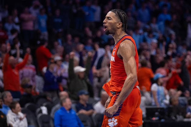 ACC Mens Basketball Championship: Clemson Vs UNC Mar 12 March 13, 2026: Clemson Tigers guard Dillon Hunter (2) celebrates after defeating North Carolina Tar Heels in the 2026 ACC Men s Basketball Championship at Spectrum Center in Charlotte, NC. (Scott Kinser CSM) (Credit Image: Â Scott Kinser Cal Media) Charlotte Nc United States EDITORIAL USE ONLY Copyright: xx ZUMA-20260312_zma_c04_264.jpg ScottxKinserx csmphotothree479874