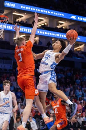 ACC Mens Basketball Championship: Clemson Vs UNC Mar 12 March 13, 2026: North Carolina Tar Heels guard Seth Trimble (7) goes to the basket against Clemson Tigers forward Chase Thompson (3) in the second half of the 2026 ACC Men s Basketball Championship at Spectrum Center in Charlotte, NC. (Scott Kinser CSM) (Credit Image: Â Scott Kinser Cal Media) Charlotte Nc United States EDITORIAL USE ONLY Copyright: xx ZUMA-20260312_zma_c04_263.jpg ScottxKinserx csmphotothree479875