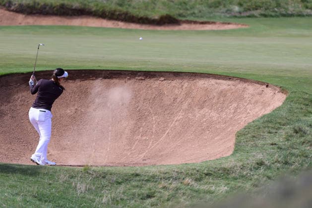 GOLF AUSTRALIAN OPEN WOMEN, Hannah Green of Australia gets trapped in a bunker during the 2026 Women s Australian Open at Kooyonga Golf Club in Adelaide, Friday, March 13, 2026. ( NO ARCHIVING, EDITORIAL USE ONLY ADELAIDE SA AUSTRALIA  Copyright: xMATTxTURNERx 20260313149933062131