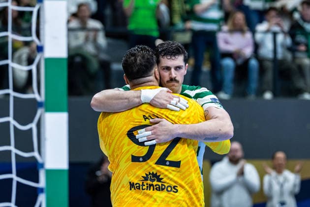March 12, 2026, Pavilhão Multiusos de Odivelas, Lisbon, Portugal, EHF Champions League 2025 26 Sporting CP vs CS Dinamo Bucuresti Salvador Salvador of Sporting CP and Mohamed Aly of Sporting CP Copyright: HMBxMedia CarlosxSilva