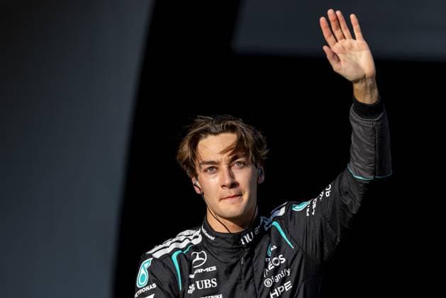SHANGHAI - George Russell (Mercedes) celebrates his pole position after the sprint qualifying at the Shanghai International Circuit ahead of the Chinese Grand Prix. SANDER KONING ANP xVIxANPxSportx xxANPxIVx 553198240 originalFilename: 553198240.jpg