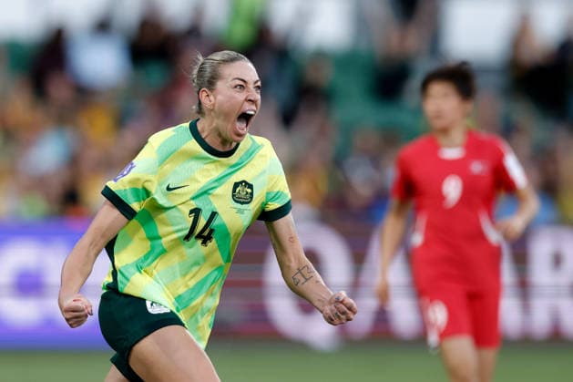SOCCER ASIAN CUP MATILDAS DPR KOREA, Alanna Kennedy of Australia celebrates after scoring a goal during the AFC Women™s Asian Cup Quarter Final match between Australia and Democratic People s Republic of Korea (DPR) at HBF Park in Perth, Friday, March 13, 2026. ( NO ARCHIVING, EDITORIAL USE ONLY PERTH WESTERN AUSTRALIA AUSTRALIA  Copyright: xRICHARDxWAINWRIGHTx 20260313161650619168