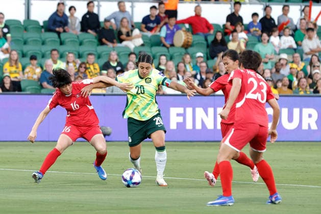 SOCCER ASIAN CUP MATILDAS DPR KOREA, Sam Kerr of Australia in action during the AFC Women™s Asian Cup Quarter Final match between Australia and Democratic People s Republic of Korea (DPR) at HBF Park in Perth, Friday, March 13, 2026. ( NO ARCHIVING, EDITORIAL USE ONLY PERTH WESTERN AUSTRALIA AUSTRALIA  Copyright: xRICHARDxWAINWRIGHTx 20260313190140329472