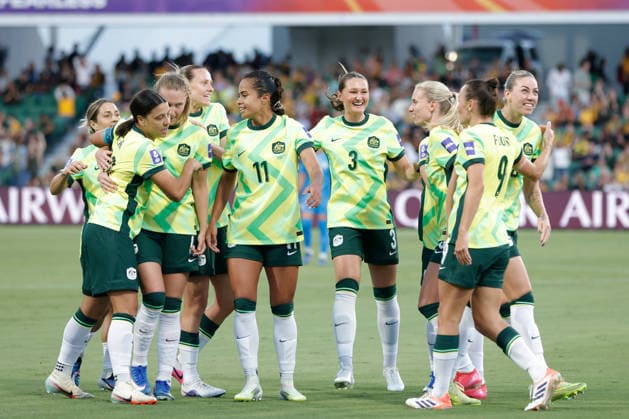SOCCER ASIAN CUP MATILDAS DPR KOREA, Australia celebrate a goal by Alanna Kennedy during the AFC Women™s Asian Cup Quarter Final match between Australia and Democratic People s Republic of Korea (DPR) at HBF Park in Perth, Friday, March 13, 2026. ( NO ARCHIVING, EDITORIAL USE ONLY PERTH WESTERN AUSTRALIA AUSTRALIA  Copyright: xRICHARDxWAINWRIGHTx 20260313129212631218
