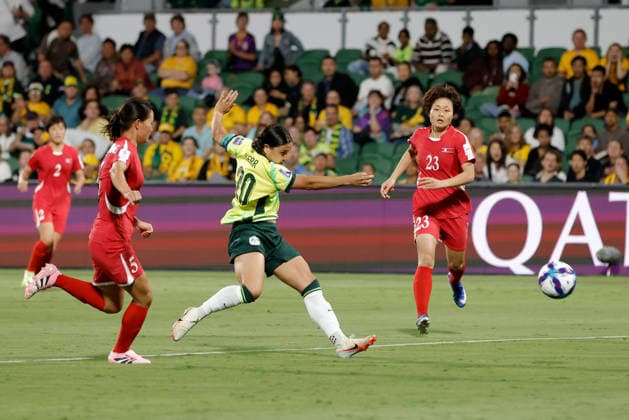 SOCCER ASIAN CUP MATILDAS DPR KOREA, Sam Kerr of Australia scores a goal during the AFC Women™s Asian Cup Quarter Final match between Australia and Democratic People s Republic of Korea (DPR) at HBF Park in Perth, Friday, March 13, 2026. ( NO ARCHIVING, EDITORIAL USE ONLY PERTH WESTERN AUSTRALIA AUSTRALIA  Copyright: xRICHARDxWAINWRIGHTx 20260313150056924860