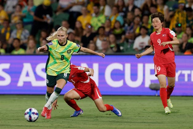SOCCER ASIAN CUP MATILDAS DPR KOREA, Kaitlyn Torpey of Australia in action during the AFC Women™s Asian Cup Quarter Final match between Australia and Democratic People s Republic of Korea (DPR) at HBF Park in Perth, Friday, March 13, 2026. ( NO ARCHIVING, EDITORIAL USE ONLY PERTH WESTERN AUSTRALIA AUSTRALIA  Copyright: xRICHARDxWAINWRIGHTx 20260313183459286422