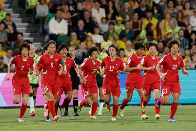 SOCCER ASIAN CUP MATILDAS DPR KOREA, North Korea celebrate a goal during the AFC Women™s Asian Cup Quarter Final match between Australia and Democratic People s Republic of Korea (DPR) at HBF Park in Perth, Friday, March 13, 2026. ( NO ARCHIVING, EDITORIAL USE ONLY PERTH WESTERN AUSTRALIA AUSTRALIA  Copyright: xRICHARDxWAINWRIGHTx 20260313116856572923