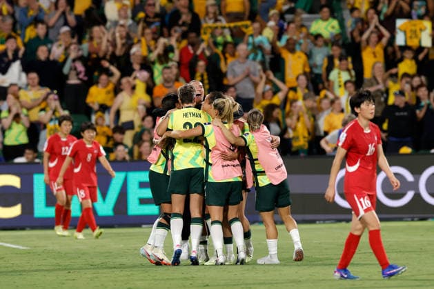 SOCCER ASIAN CUP MATILDAS DPR KOREA, Australia celebrate after winning the AFC Women™s Asian Cup Quarter Final match between Australia and Democratic People s Republic of Korea (DPR) at HBF Park in Perth, Friday, March 13, 2026. ( NO ARCHIVING, EDITORIAL USE ONLY PERTH WESTERN AUSTRALIA AUSTRALIA  Copyright: xRICHARDxWAINWRIGHTx 20260313128387626406