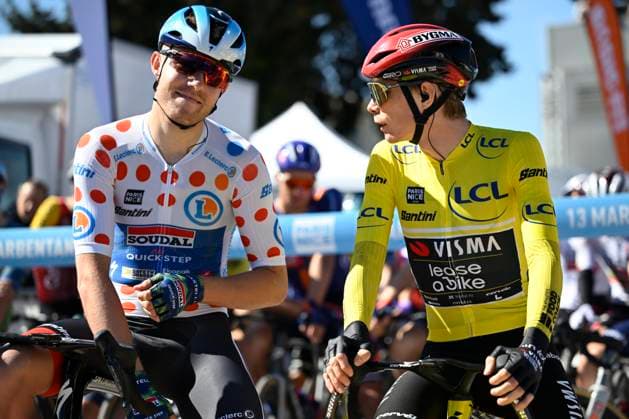 Paris Nice 2026 Stage 6 APT, FRANCE - MARCH 13 : Pedersen Casper (DEN) of Soudal Quick-Step and Vingegaard Jonas (DEN) of Team Visma I Lease a Bike during stage 6 of the 84th edition of Paris - Nice an UCI World Tour 2.UWT cycling road race stage for Men Elite of 179.3 km with start in Barbentane and finish in Apt on March 13, 2026 in Apt, France, 13 03 2026 ( Motordriver Guy De Vuyst - Apt France  Copyright: xNicoxVereeckenx