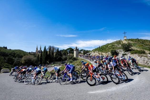 The pack of riders pictured in action during the sixth stage of 84th edition of the Paris-Nice cycling race, a race from Barbentane to Apt (179,3 km), on Friday 13 March 2026. DAVIDxPINTENS  x167360432x