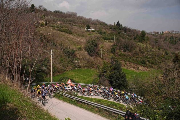 The race during the 184-kilometer Stage 5 of the Tirreno-Adriatico cycling race from Marotta-Mondolfo to Mombaroccio - Italy,- Friday, March 13, 2026. - cycling .  Copyright: xMarcoxAlpozzi LaPressex