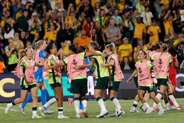 SOCCER ASIAN CUP MATILDAS DPR KOREA, Australia celebrate after winning the AFC Women™s Asian Cup Quarter Final match between Australia and Democratic People s Republic of Korea (DPR) at HBF Park in Perth, Friday, March 13, 2026. ( NO ARCHIVING, EDITORIAL USE ONLY PERTH WESTERN AUSTRALIA AUSTRALIA  Copyright: xRICHARDxWAINWRIGHTx 20260313124553140736