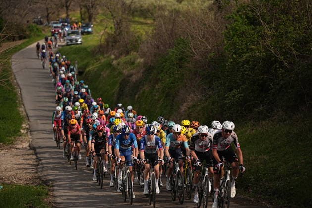 The race during the 184-kilometer Stage 5 of the Tirreno-Adriatico cycling race from Marotta-Mondolfo to Mombaroccio - Italy,- Friday, March 13, 2026. - cycling .  Copyright: xMarcoxAlpozzi LaPressex