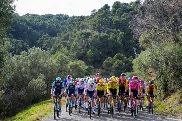 The pack of riders pictured in action during the sixth stage of 84th edition of the Paris-Nice cycling race, a race from Barbentane to Apt (179,3 km), on Friday 13 March 2026. DAVIDxPINTENS  x167370599x
